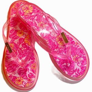 LILLY PULITZER SHELLY JELLY CHUM BUCKET PRINT PINK FLIP FLOPS SIZE 7